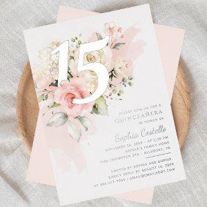 Floral Greenery Quinceanera 15th Birthday Silver Foil