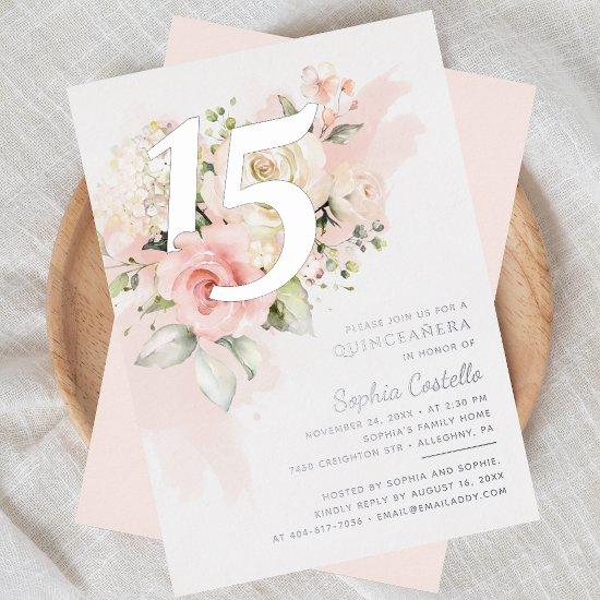 Floral Greenery Quinceanera 15th Birthday Silver Foil