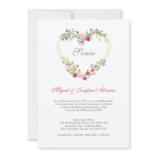 Floral Heart in Rosa and Red for Quinceañera