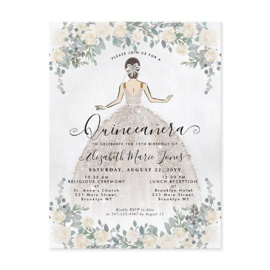 Floral Ivory White Princess Birthday Quinceanera I  Postcard