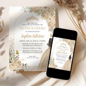 Floral Light Gold Princess Birthday Quinceanera