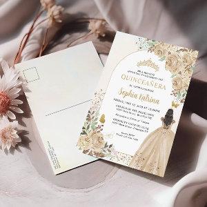 Floral Light Gold Princess Birthday Quinceanera  Postcard