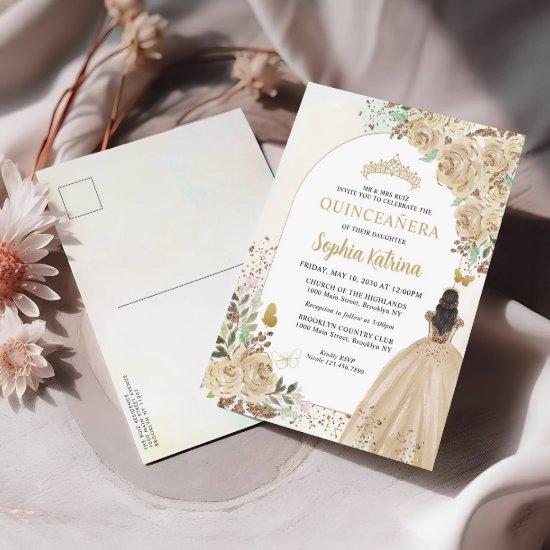 Floral Light Gold Princess Birthday Quinceanera  Postcard