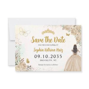 Floral Light Gold Princess Birthday Quinceanera Save The Date