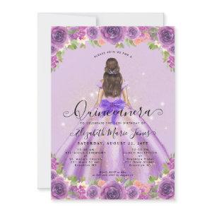 Floral Light Purple Gold Glam Princess Quinceanera
