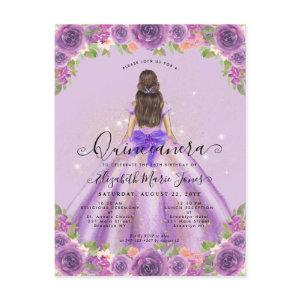 Floral Light Purple Gold Glam Princess Quinceanera Postcard