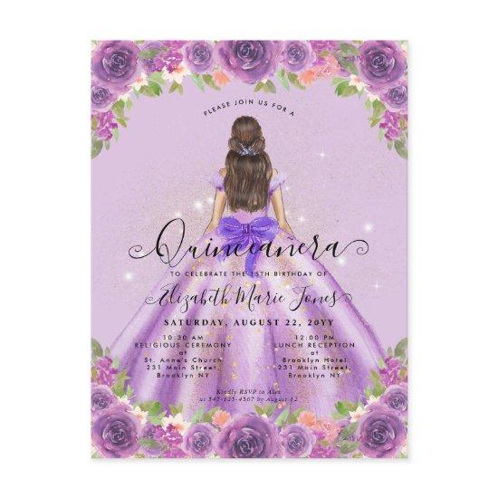 Floral Light Purple Gold Glam Princess Quinceanera Postcard