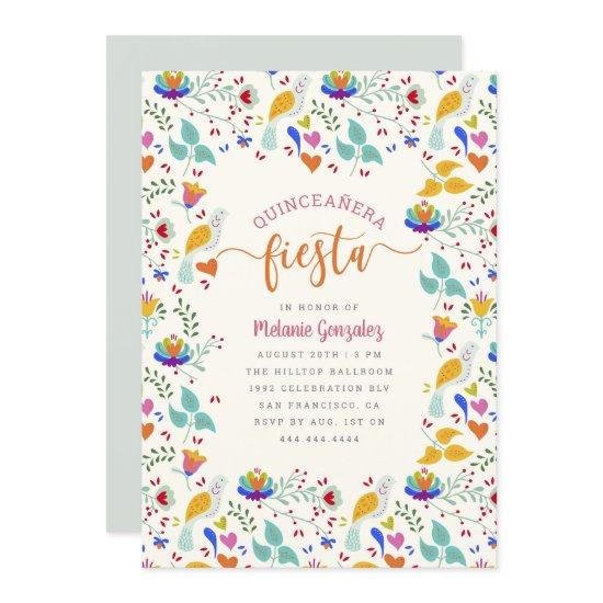 Floral Mexican Embroidery Quinceañera Fiesta