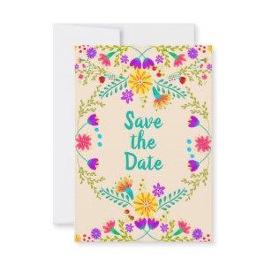 Floral Mexican Fiesta & Papel Picado - Champagne Save The Date