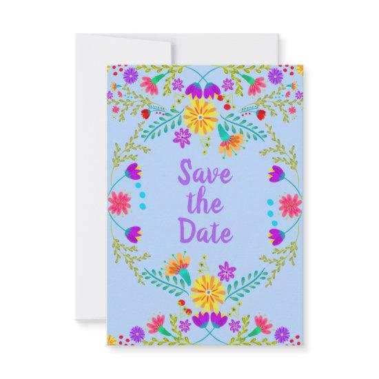Floral Mexican Fiesta & Papel Picado - Light Blue Save The Date