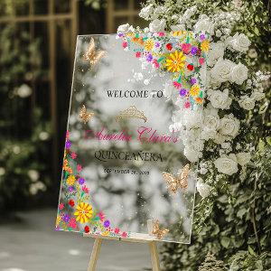 Floral Mexican Tiara Butterfly Mis Quinceañera Acrylic Sign