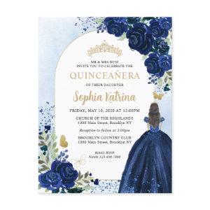 Floral Navy Blue Gold Gown Birthday Quinceanera  Postcard