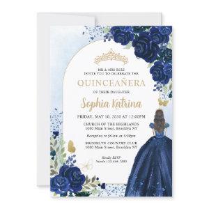 Floral Navy Blue Princess Birthday Quinceanera