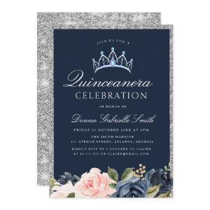 Floral Navy & silver quinceanera