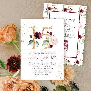 Floral Number 15 Burgundy Gold QR Quinceañera