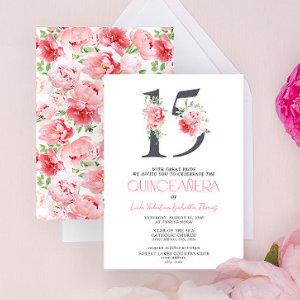 Floral Number 15 Pink Elegant Modern Quinceañera