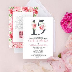 Floral Number 15 Pink Elegant QR Quinceañera