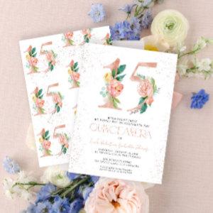 Floral Number 15 Pink Rose Gold Quinceañera