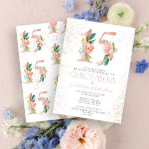 Floral Number 15 Pink Rose Gold Quinceañera