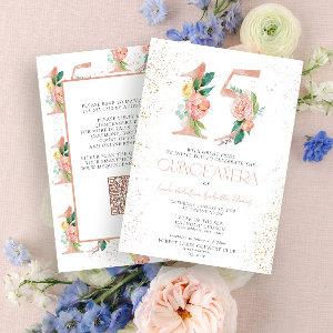 Floral Number 15 QR Pink Rose Gold Quinceañera