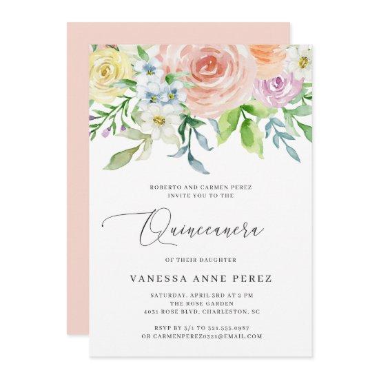 Floral Peach Watercolor Quinceañera