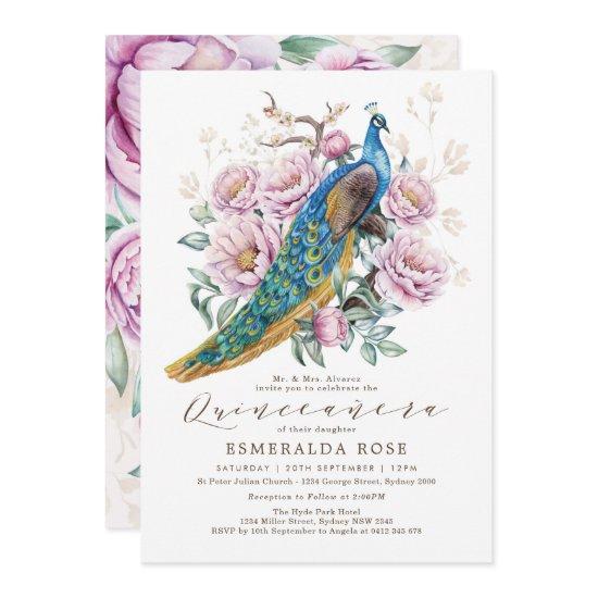 Floral Peacock Quinceañera Mis Quince Birthday