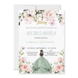 Floral Pink Chic Sage Green Quinceanera Baby show