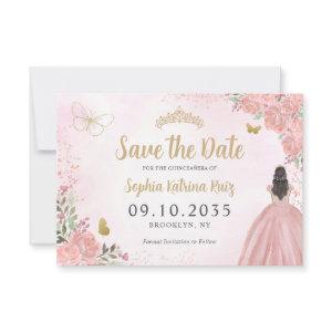 Floral Pink Gold Princess Birthday Quinceanera Save The Date