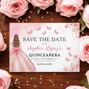 Floral Pink Gold Princess Birthday Quinceanera Save The Date