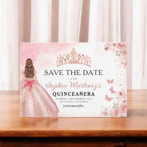 Floral Pink Gold Princess Birthday Quinceanera Save The Date