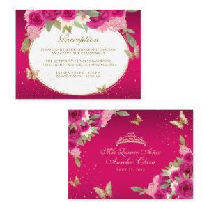 Floral Pink Gold Tiara Butterfly Quinceañera Enclosure Card