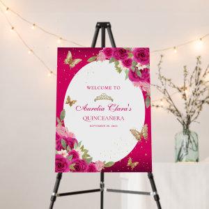 Floral Pink Gold Tiara Butterfly Quinceañera Foam Board