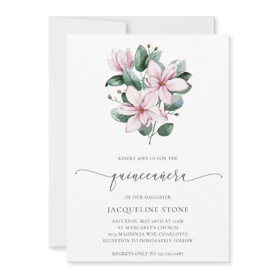 Floral Pink Magnolia Flowers Quinceañera