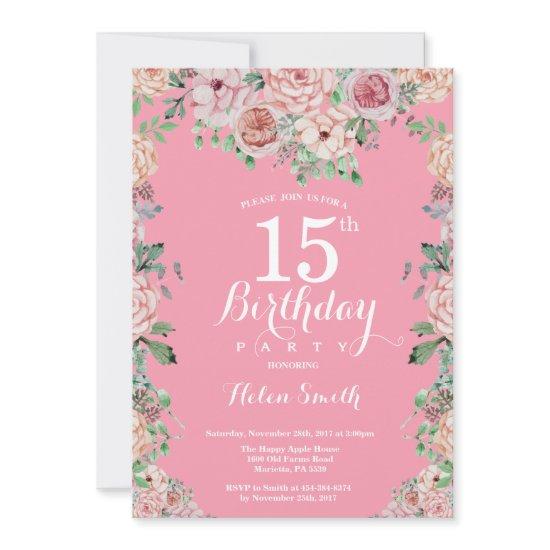 Floral Pink Peonies 15th Birthday