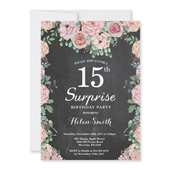 Floral Pink Peonies Surprise 15th Birthday