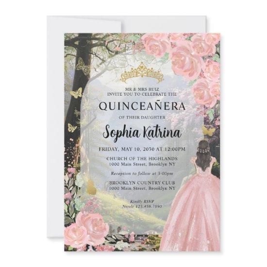 Floral Pink Princess Forest Birthday Quinceanera
