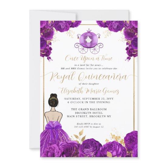 Floral Purple Gold Cinderella Royal Quinceanera