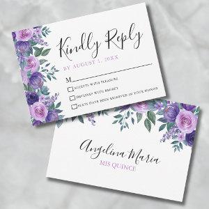 Floral Purple Quinceanera RSVP Card