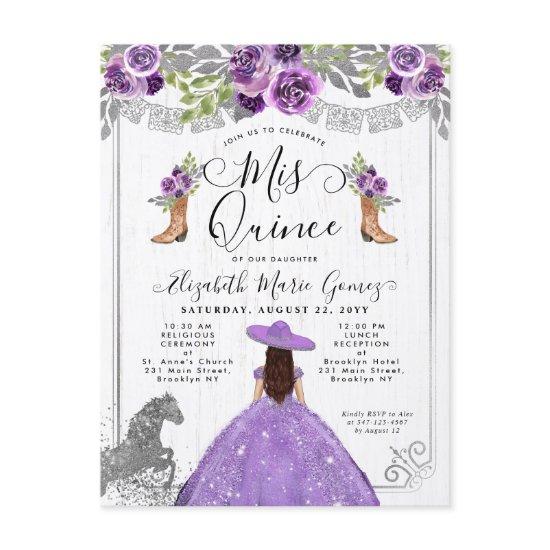 Floral Purple Silver Charra Boot Horse Quinceanera  Postcard