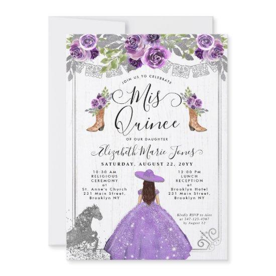 Floral Purple Silver Glam Horse Charra Quinceanera