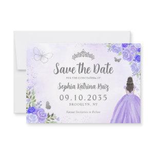 Floral Purple Silver Princess Birthday Quinceanera Save The Date