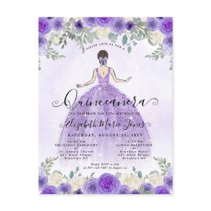 Floral Purple Violet Princess Birthday Quinceanera Postcard