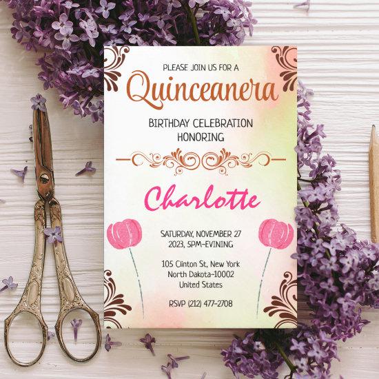 floral Quinceanera 15th Birthday for Spanish Girl