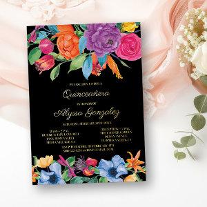 Floral Quinceanera and Mass Fiesta Flower and Gold Foil