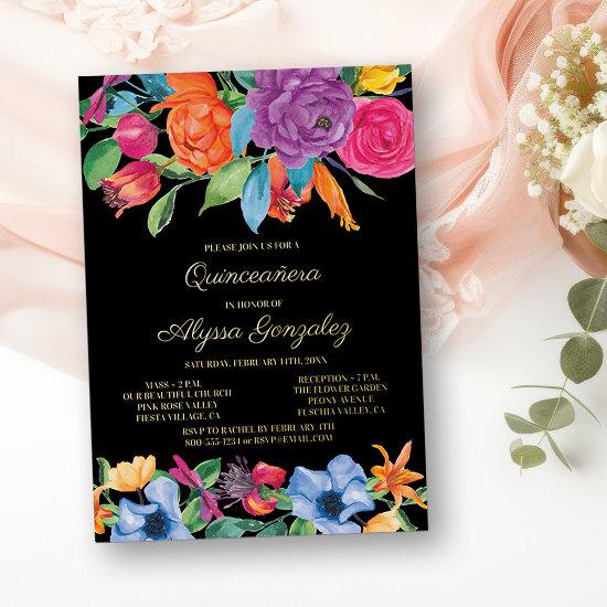 Floral Quinceanera and Mass Fiesta Flower and Gold Foil