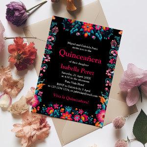Floral Quinceanera Black Mexican Fiesta Birthday Postcard