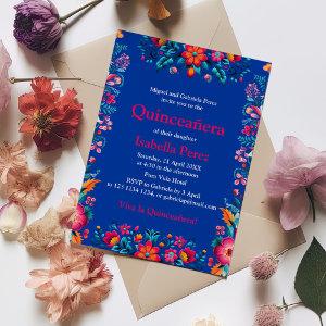 Floral Quinceanera Blue Mexican Fiesta Birthday