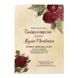 Floral Quinceanera Burgundy Red Roses on Vintage