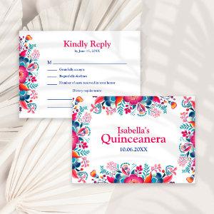 Floral Quinceanera Fiesta Mexicana RSVP Card