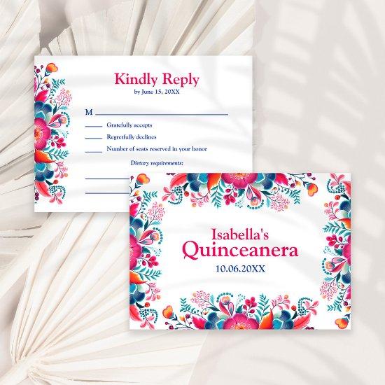 Floral Quinceanera Fiesta Mexicana RSVP Card